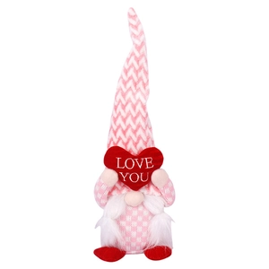 Gnomo rosa di San Valentino con cappello di paillettes e cuore Love You decorativo