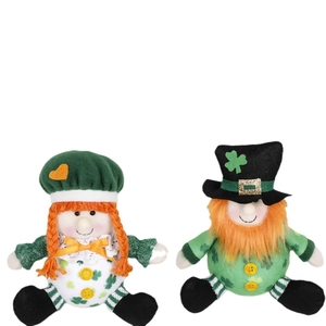 Lot de peluches gnomes de la Saint-Patrick avec trèfles verts et nattes oranges