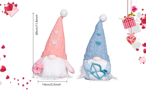 Dimensiones detalladas de gnomos de peluche de San Valentín con luces LED brillantes