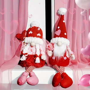Valentine's Day couple gnomes plush decor with heart patterns and striped long legs