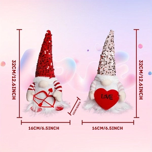 Luminous Valentine's Day faceless gnome dolls set with sequined hats and love hearts