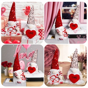 Light-up Valentine's Day sequin gnome plush set with Cupid arrow and heart décor