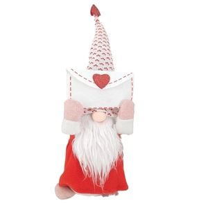 Handmade Valentine gnome plush doll holding a red heart envelope for holiday home decor