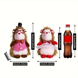 Cute hedgehog plush couple in wedding outfits with measurement comparison details