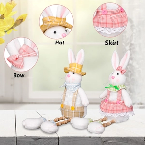 Osterhasen-Duo als Standfigur mit Teleskopbeinen und bunten Karo-Outfits für Deko