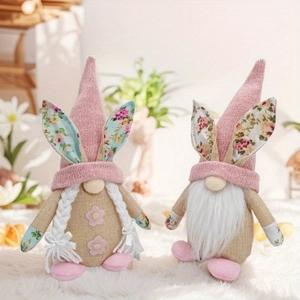 Paire de nains de Pâques en peluche avec bonnets à oreilles de lapin et corps en toile