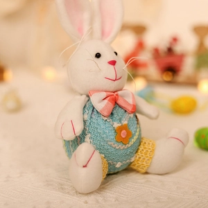 Easter bunny plush doll in blue knit egg costume for festive home decoration and gifts