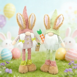 Coppia di gnomi coniglio di Pasqua rosa e verdi per decorazioni festive della casa