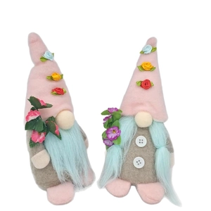 Paire de nains en peluche de la fête des mères en rose et vert avec détails floraux