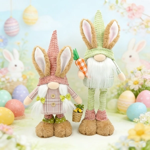 Gnomi pasquali decorativi con orecchie di coniglio rosa e verdi per decorazioni domestiche