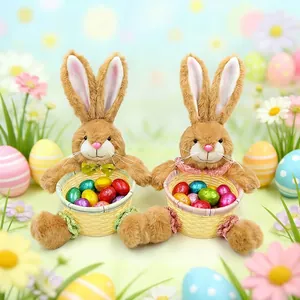 Easter Bunny Basket Plush Rabbit Storage Basket With Woven Style Container For Egg Hunt Party Table Decoration Gift