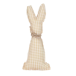 Easter plush rabbit ornament with yellow gingham fabric and natural jute twine bow
