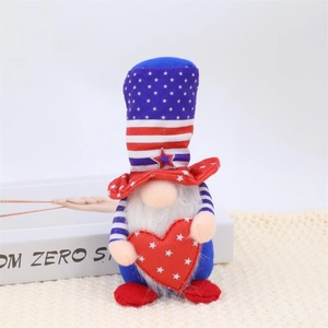 Patriotic Independence Day gnome plush doll with star hat and red heart decor