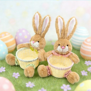 Easter plush bunny pair with woven baskets for candy storage and festive holiday home decor