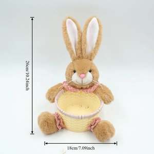 Detail view of Easter bunny plush basket with 26cm height and 18cm width measurements