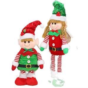 Christmas elf plush dolls with sequined pointed hats and telescopic legs for decor
