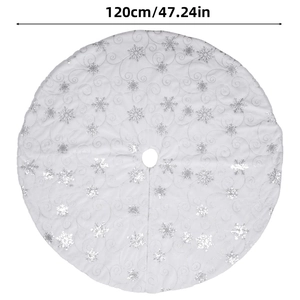 White Christmas tree skirt with silver snowflake embroidery in 120cm diameter