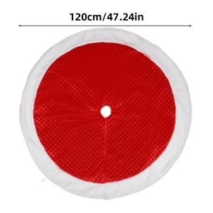 Red quilted Christmas tree skirt with white plush border, 120cm diameter holiday mat