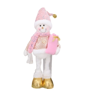 Rosafarbene Pailletten-Schneemannpuppe mit Teleskopbeinen und goldene Stiefel Deko