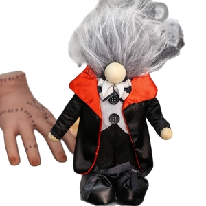 Standing Halloween vampire gnome decoration with white hair and spooky detached hand prop