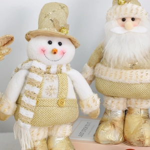 Champagne gold Christmas plush dolls set with retractable legs for Nordic home decoration