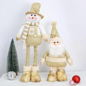 Champagne gold and cream white Christmas snowman and Santa Claus plush doll decorations