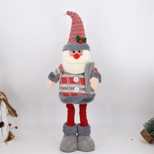 Gnome de Noël extensible avec pull à carreaux et skis en bois pour décoration intérieure