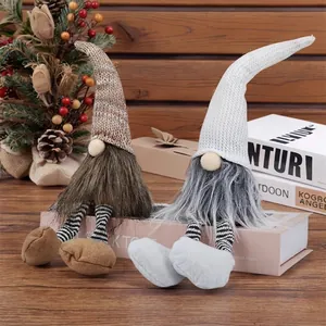 Handmade Christmas Gnome Plush Decoration Knitted Hat Long Legs Nordic Forest Elf Dwarf Tomte Doll For Home Holiday Ornament