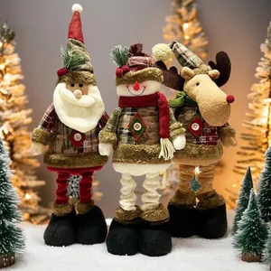 Christmas Telescopic Standing Plush Doll Santa Claus Snowman Reindeer Figurine Long Leg Festive Home Party Ornament Decoration
