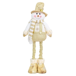 Nordic gold and white snowman plush toy with retractable long legs for Christmas home decor