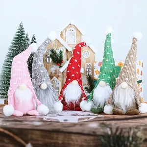 Handmade Christmas Gnome Plush Decoration Knitted Tomte Nisse For Home Office Scandinavian Sitting Faceless Doll Ornament