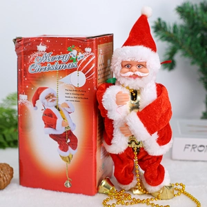 Electric climbing Santa Claus toy with gold bead chain and festive gift box packaging