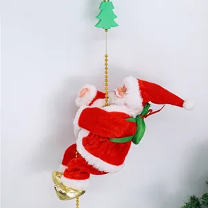 Electric Climbing Santa Claus On Bead Chain Musical Christmas Tree Ornament Plush Toy Xmas Festive Party Home Decoration Gift