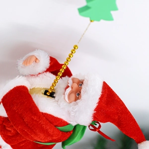 Electric climbing Santa Claus plush toy on golden bead chain with star decoration
