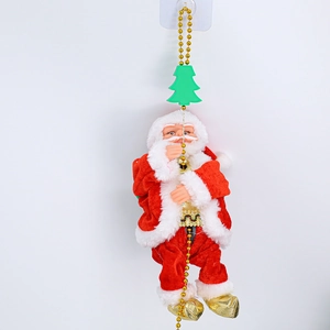 Electric climbing Santa Claus plush toy with gold bead chain for Christmas tree decor