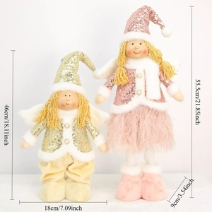 Christmas plush angel dolls with sequin hats and telescopic legs in pink and gold