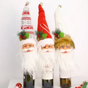 Santa Claus Wine Bottle Cover Polyester Fabric Christmas Decoration Table Ornament Xmas Tree Topper Hanging Gift For Holiday Party Home Decor