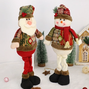 Christmas plush dolls with telescopic legs featuring Santa Claus and snowman motifs