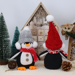 Standing penguin gnome plush dolls in knit hats and scarves for Christmas decoration