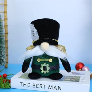 Close-up of a Nordic Christmas gnome with a black sequin hat and long white beard