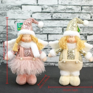 Christmas plush angel doll ornaments with pink and gold sequins in 33cm size