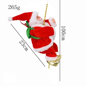 Electric climbing Santa Claus on 100cm gold bead rope with green gift bag festive toy