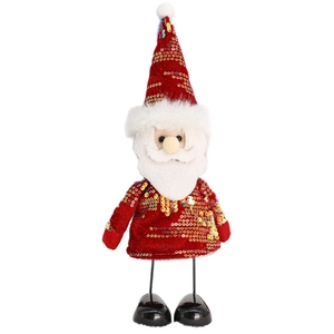 Poupée Père Noël de Noël avec pieds à ressort, paillettes rouges et barbe en fourrure