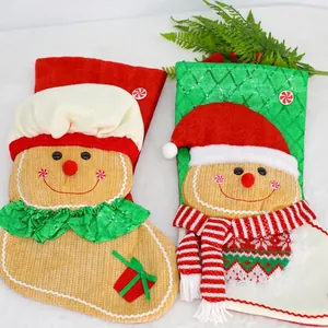 Gingerbread Man Christmas Stocking Hanging Gift Bag For Tree Decoration Soft Fabric Large Festive Holiday Party Supplies Ornament