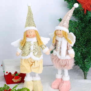 Christmas retractable angel plush dolls in gold and pink sequins for festive home decoration