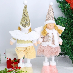Standing Christmas angel plush dolls with sequins and telescopic legs in gold and pink