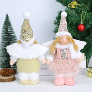 Pair of Christmas angel plush dolls with sequins and wings for festive home decoration