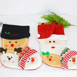 Large Cartoon Christmas Stocking Santa Claus Snowman Gingerbread Man 3D Applique Candy Gift Bag Christmas Tree Mantel Decor