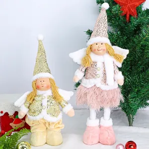 Christmas Angel Plush Doll Sequined Standing Girl Figurine Home Holiday Window Decor For Party Xmas Ornament