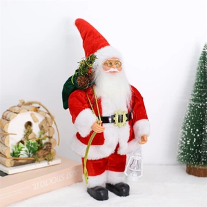 Detailed Santa Claus figurine with gold spectacles, velvet suit, and a pinecone gift bag